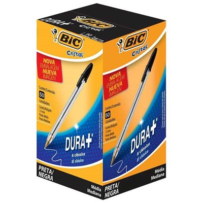 Caneta Esferográfica BIC Cristal Ponta Média 1mm Preta CX C/ 50 UN