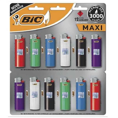 Isqueiro Maxi Bic Cores Sortidas PCT C/12 UN