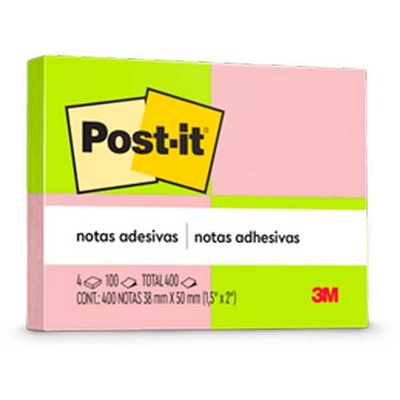 Bloco de Notas Adesivo Post-it 38x50mm 2 Cores Neon 4 UN 100 FL