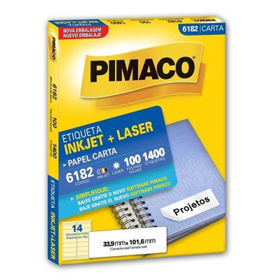 Etiqueta Adesiva Pimaco InkJet e Laser Carta 33,9x101,6mm Ref 6182 Branco 1400 UN