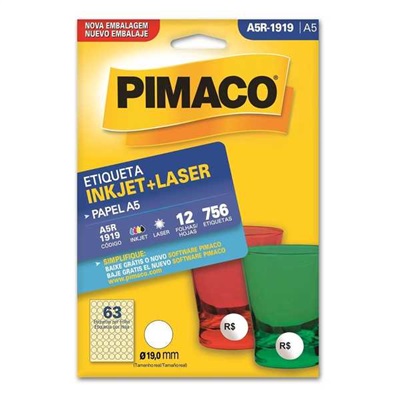 Etiqueta Adesiva Pimaco Ref A5R-1919 InkJet e Laser A5 19mm Branco 756 UN