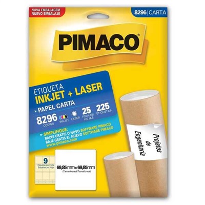 Etiqueta Adesiva Pimaco Ref 8296 InkJet e Laser Carta 69,85x69,85mm Branco 225 UN