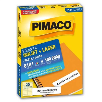 Etiqueta Adesiva Pimaco InkJet e Laser Carta 25,4x101,6mm Ref 6181 Branco 2000 UN