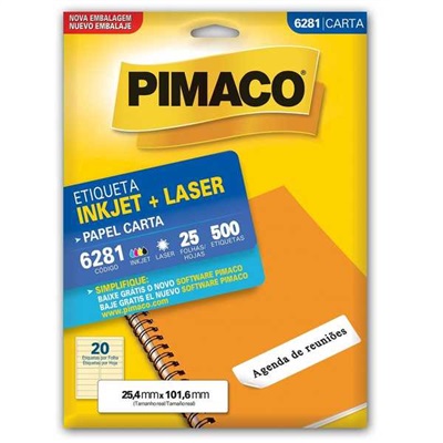Etiqueta Adesiva Pimaco Ref 6281 InkJet e Laser Carta 25,4x101,6mm Branco 500 UN