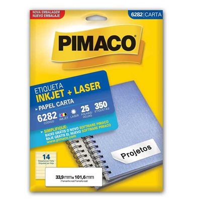 Etiqueta Adesiva Pimaco Ref 6282 InkJet e Laser Carta 33,9x101,6mm Branco 350 UN