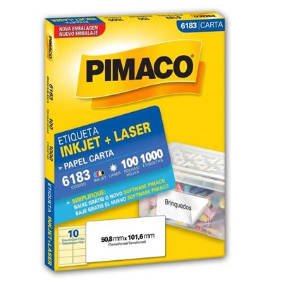Etiqueta Adesiva Pimaco InkJet e Laser Carta 50,8x101,6mm Ref 6183 Branco 1000 UN