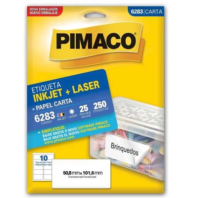 Etiqueta Adesiva Pimaco Ref 6283 InkJet e Laser Carta 50,8x101,6mm Branco 250 UN