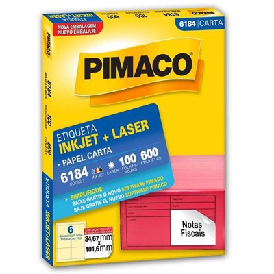 Etiqueta Adesiva Pimaco  InkJet e Laser Carta 84,67x101,6mm Ref 6184 Branco 600 UN