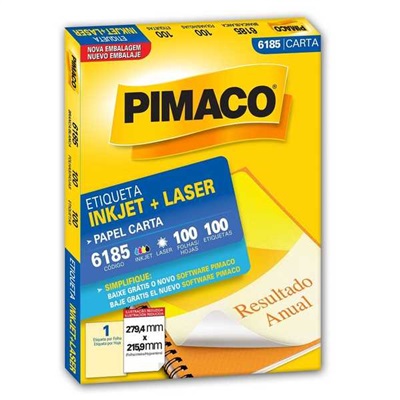 Etiqueta Adesiva Pimaco Ref 6185 InkJet e Laser Carta 279,4x215,9mm Branco 100 UN