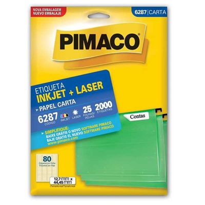 Etiqueta Adesiva Pimaco Ref 6287 InkJet e Laser Carta 12,7x44,45mm Branco 2000 UN