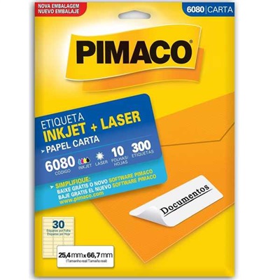 Etiqueta Adesiva Pimaco Ref 6080 InkJet e Laser Carta 25,4x66,7mm Branco 300 UN