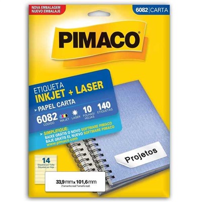 Etiqueta Adesiva Pimaco Ref 6082 InkJet e Laser Carta 33,9x101,6mm Branco 140 UN