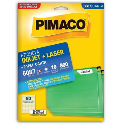 Etiqueta Adesiva Pimaco Ref 6087 InkJet e Laser Carta 12,7x44,45mm Branco 800 UN