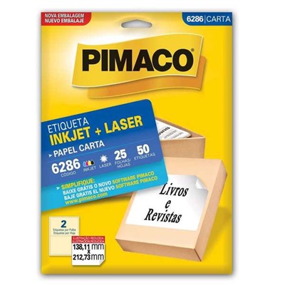 Etiqueta Adesiva Pimaco Ref 6286 InkJet e Laser Carta 138,11x212,73mm Branco 50 UN