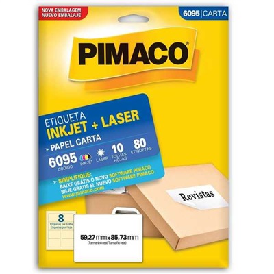 Etiqueta Adesiva Pimaco Ref 6095 InkJet e Laser Carta 59,27x85,73mm Branco 80 UN