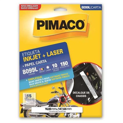 Etiqueta Adesiva Pimaco Ref 8099L InkJet e Laser Carta 16,93x147,64mm Branco 150 UN