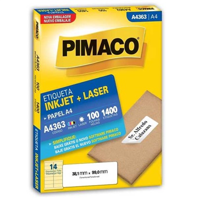 Etiqueta Adesiva Pimaco Ref A4363 InkJet e Laser A4 38,1x99mm Branco 1400 UN