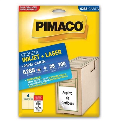 Etiqueta Adesiva Pimaco Ref 6288 InkJet e Laser Carta 138,11x101,36mm Branco 100 UN