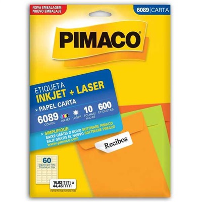 Etiqueta Adesiva Pimaco Ref 6089 InkJet e Laser Carta 16,93x44,45mm Branco 600 UN