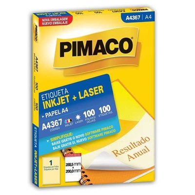 Etiqueta Adesiva Pimaco Ref A4367 InkJet e Laser A4 288,5x200mm Branco 100 UN