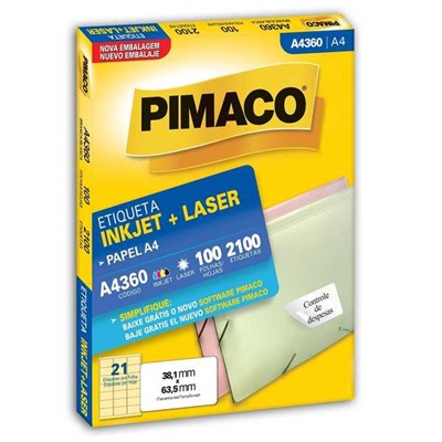 Etiqueta Adesiva Pimaco Ref A4360 InkJet e Laser A4 38,1x63,5mm Branco 2100 UN