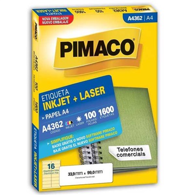 Etiqueta Adesiva Pimaco Ref A4362 InkJet e Laser A4 33,9x99mm Branco 1600 UN