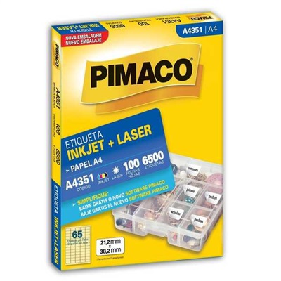 Etiqueta Adesiva Pimaco InkJet e Laser A4 21,2x38,2mm Ref A4351 Branco 6500 UN