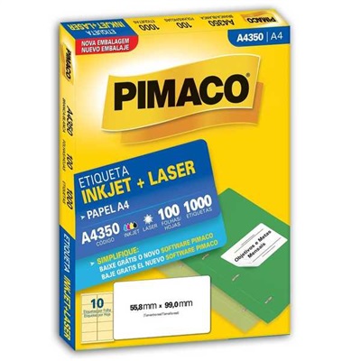 Etiqueta Adesiva Pimaco Ref A4350 InkJet e Laser A4 55,8x99,0mm Branco 1000 UN