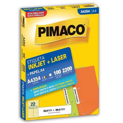 Etiqueta Adesiva Pimaco Ref A4354 InkJet e Laser A4 25,4x99mm Branco 2200 UN