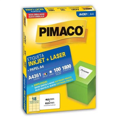 Etiqueta Adesiva Pimaco Ref A4361 InkJet e Laser A4 46,5x63,5mm Branco 1800 UN