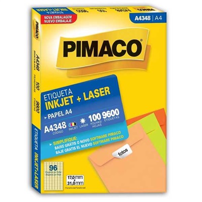 Etiqueta Adesiva Pimaco Ref A4348 InkJet e Laser A4 17x31mm Branco 9600 UN