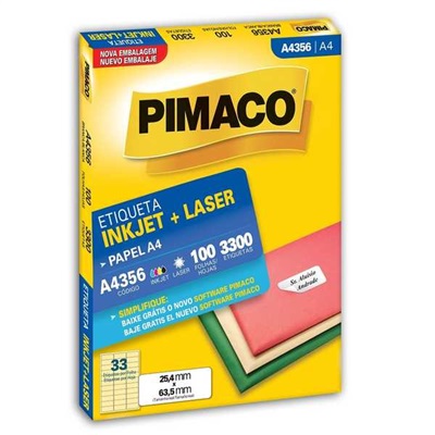 Etiqueta Adesiva Pimaco Ref A4356 InkJet e Laser A4 25,4x63,5mm Branco 3300 UN
