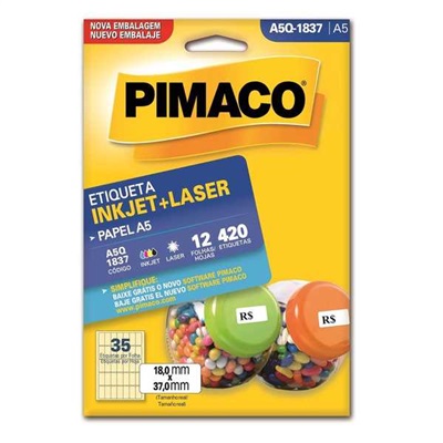 Etiqueta Adesiva Pimaco Ref A5Q-1837 InkJet e Laser A5 18x37mm Branco 420 UN