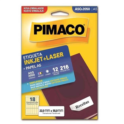 Etiqueta Adesiva Pimaco Ref A5Q-2050 InkJet e Laser A5 22x55mm Branco 216 UN
