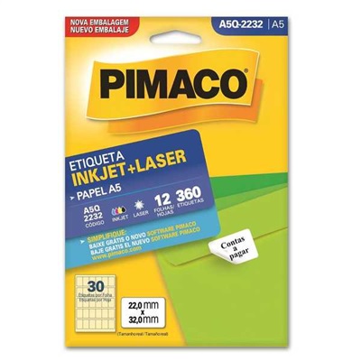 Etiqueta Adesiva Pimaco Ref A5Q-2232 InkJet e Laser A5 22x32mm Branco 360 UN