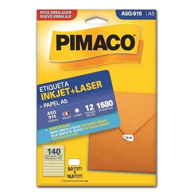 Etiqueta Adesiva Pimaco InkJet e Laser A5 9x16mm A5Q-916 Branco C/1680 UN