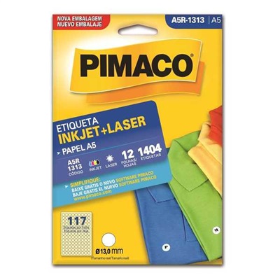 Etiqueta Adesiva Pimaco Ref A5R-1313 InkJet e Laser A5 13mm Branco 1404 UN