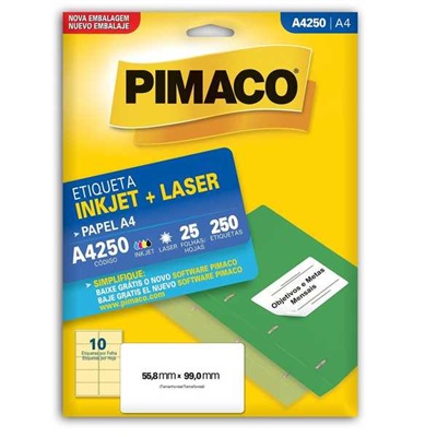 Etiqueta Adesiva Pimaco Ref A4250 InkJet e Laser A4 55,8x99mm Branco 250 UN