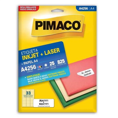 Etiqueta Adesiva Pimaco InkJet e Laser A4 25,4x63,5mm Ref A4256 Branco 825 UN