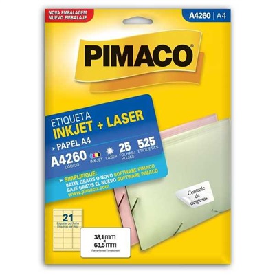 Etiqueta Adesiva Pimaco Ref A4260 InkJet e Laser A4 38,1x63,5mm Branco 525 UN