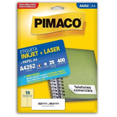 Etiqueta Adesiva Pimaco Ref A4262 InkJet e Laser A4 33,9x99mm Branco 400 UN