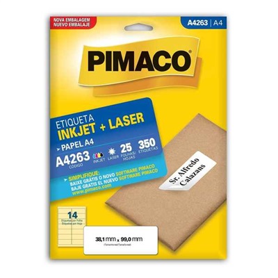 Etiqueta Adesiva Pimaco Ref A4263 InkJet e Laser A4 38,1x99mm Branco 350 UN