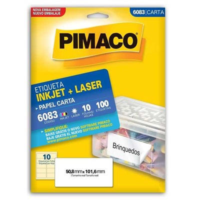 Etiqueta Adesiva Pimaco Ref 6083 InkJet e Laser Carta 50,8x101,6mm Branco 100 UN