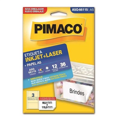Etiqueta Adesiva Pimaco InkJet e Laser A5 66x115mm A5Q-66115 Branco 36 UN