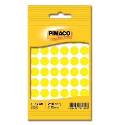 Etiqueta Adesiva Pimaco Redonda 12mm Amarelo PCT C/ 210 UN