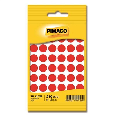 Etiqueta Adesiva Pimaco Redonda 12mm Vermelho PCT C/210 UN