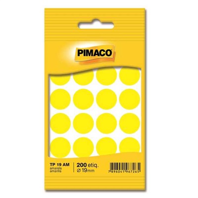 Etiqueta Adesiva Pimaco Redonda 19mm Amarelo PT 200 UN