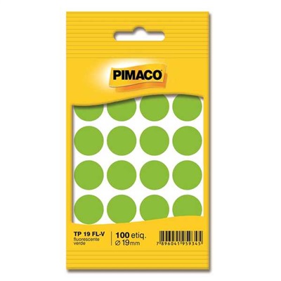 Etiqueta Adesiva Pimaco Redonda 19mm Verde Fluorescente PT 100 UN