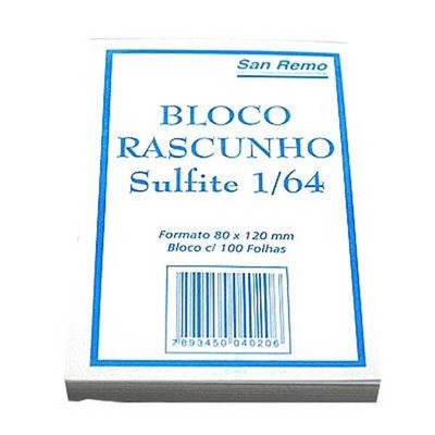 Bloco Sulfite San Remo para Rascunho S/ Pauta 8x12cm 100 FL 1 UN