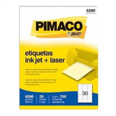 Etiqueta Adesiva Pimaco Ref 6280 InkJet e Laser Carta 25,4x66,7mm Branco 750 UN